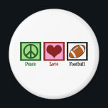 Peace Love Football Magneet<br><div class="desc">Een  vredesbord,  hart en een football cadeau voor een coach om zijn teamspelers of een football kerstcadeau te geven.</div>