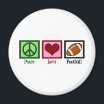 Peace Love Football Magneet<br><div class="desc">Een vredesbord, hart en een football cadeau voor een coach om zijn teamspelers of een football kerstcadeau te geven.</div>