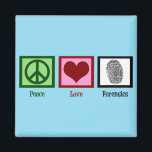Peace Love Forensics Magneet<br><div class="desc">Een coole forensische wetenschappelijke magneet voor een wetenschapper of crimineel expert die hoesjes of andere misdaden oplost. Het bevat een vredesteken, hart en vingerafdruk. Pas dit geschenk voor een analist van het misdaadlaboratorium of een technicus aan die review bewijs om hoesjes te onderzoeken en op te lossen. Personaliseer met uw...</div>