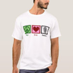 Peace Love Forensics Science Fingerprint T-shirt<br><div class="desc">Als je forensische wetenschap fascineert,  is dit het perfecte ontwerp. Het bevat een vredesteken,  hart en vingerafdruk. Peace Love Forensics t-shirt voor een wetenschapper.</div>