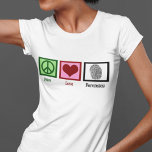 Peace Love Forensics T-shirt<br><div class="desc">Als je forensische wetenschap fascineert, is dit het perfecte ontwerp. Het bevat een vredesteken, hart en vingerafdruk.</div>
