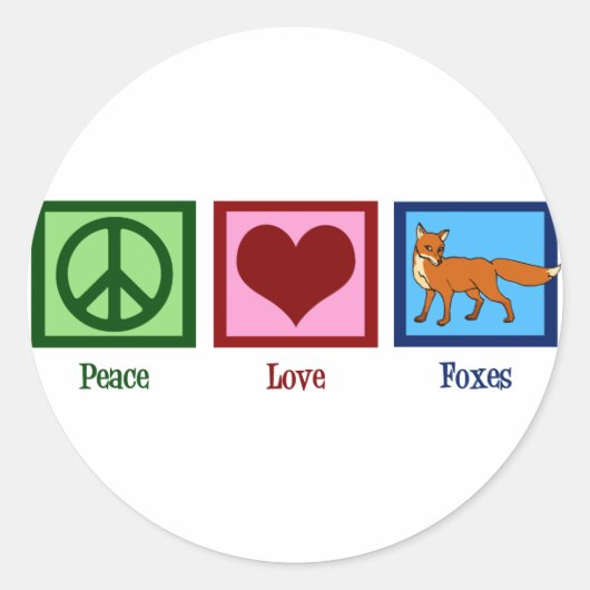 Peace Love Foxes Ronde Sticker (Voorkant)
