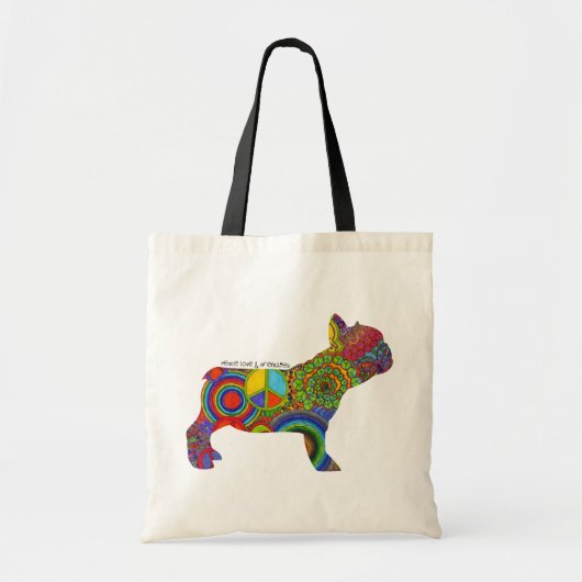 "Peace Love & Frenchies" Pop Art Canvas tas (Voorkant)