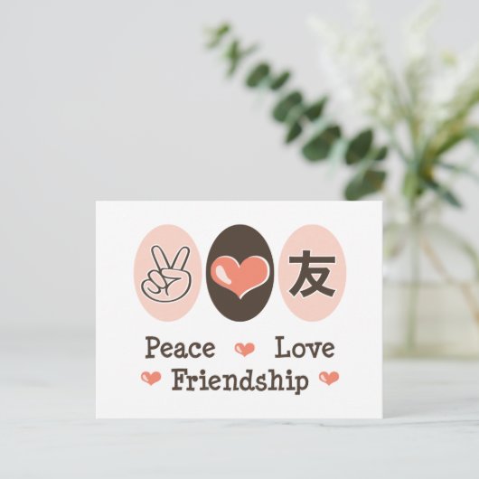 Peace Love Friendship Briefkaart (Staand voorkant)