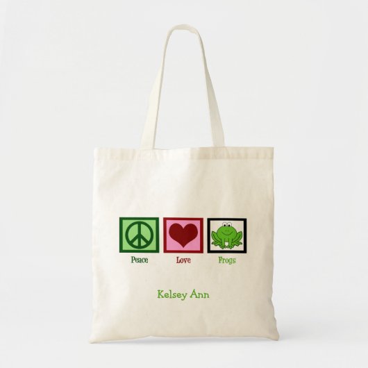 Peace Love Frogs Cute Custom Frog Lover Tote Bag (Voorkant)