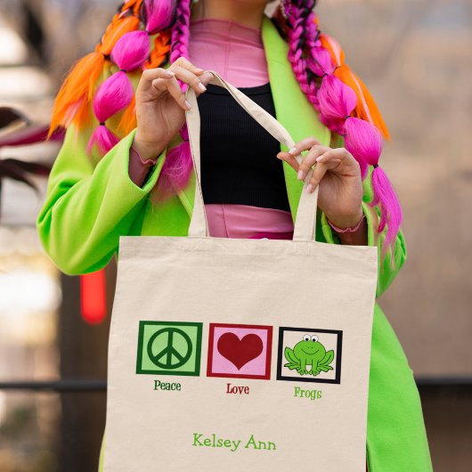 Peace Love Frogs Cute Custom Frog Lover Tote Bag