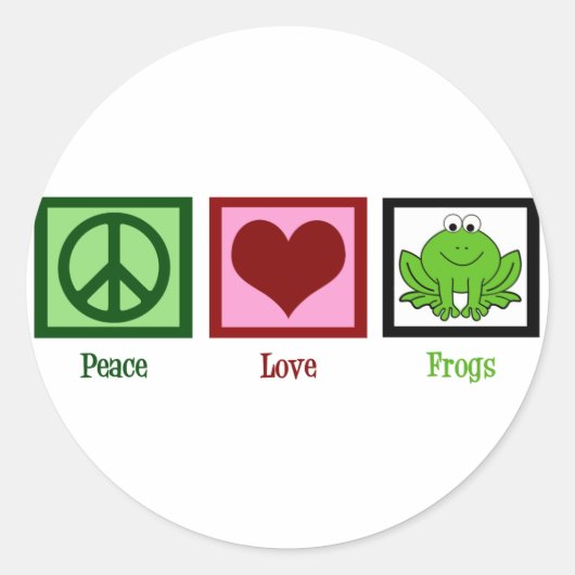 Peace Love Frogs Ronde Sticker (Voorkant)