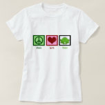 Peace Love Frogs T-shirt<br><div class="desc">Schattige kleine groene kikker naast een vredesteken en een rood hart. Ik hou van schattige kikkergiften.</div>