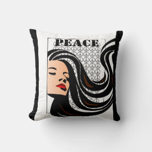Peace-Love Fwart Hair PIllow with Peace Signs Kussen