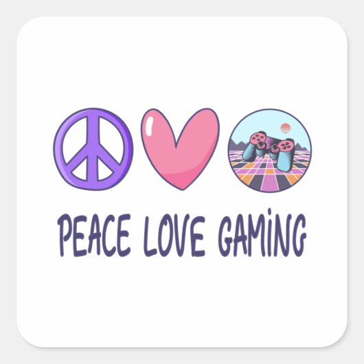 Peace Love Gaming Vierkante Sticker (Voorkant)