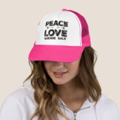 Peace Love Garage Sale Trucker Hat Trucker Pet (In situ)