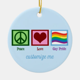 Peace Love Gay Pride Cute Custom Kerstmis Keramisch Ornament