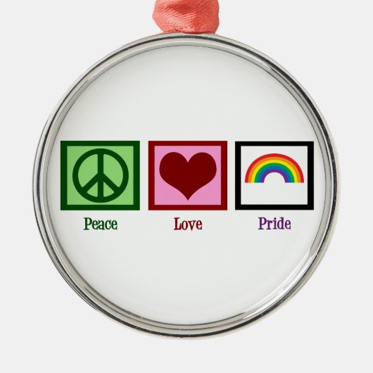 Peace Love Gay Pride Metalen Ornament (Voorkant)