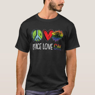 Peace Love Gay Pride Rainbow Flag Sunflower Ltd Q T-shirt