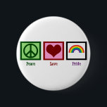 Peace Love Gay Pride Ronde Button 5,7 Cm<br><div class="desc">Vredesteken,  hart en regenboog.</div>