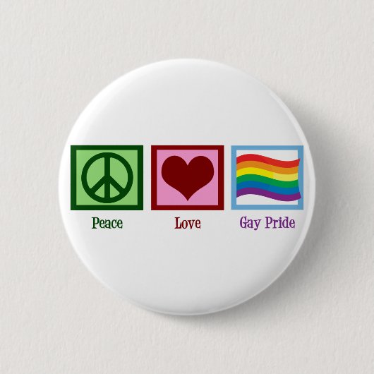 Peace Love Gay Pride Ronde Button 5,7 Cm (Voorkant)