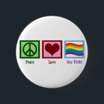 Peace Love Gay Pride Ronde Button 5,7 Cm<br><div class="desc">Steun homorechten met dit vredesteken,  hart en regenboog. Een schattige LGBTQ-toets met een mooie regenboogvlag naast een  vredesteken en hart.</div>
