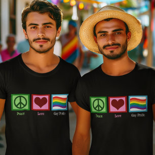 Peace Love Gay Pride Waving Rainbow Flag T-shirt