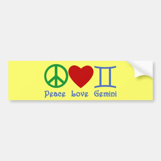 Peace Love Gemini Astrological Design Bumpersticker (Voorkant)