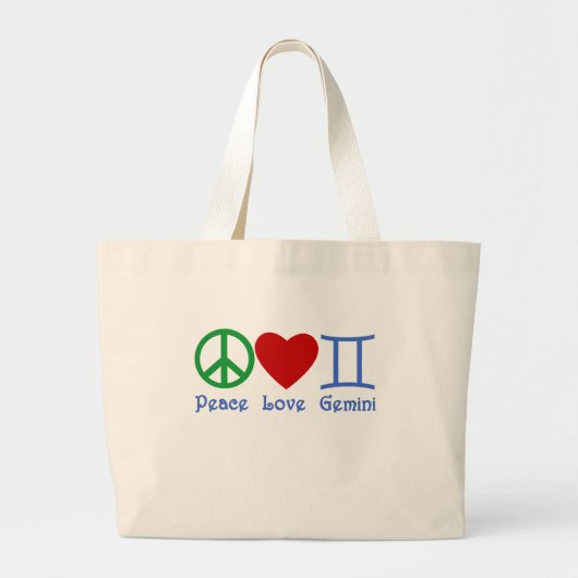 Peace Love Gemini Astrological Design Grote Tote Bag (Voorkant)