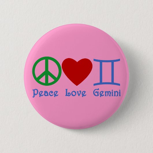 Peace Love Gemini Astrological Design Ronde Button 5,7 Cm (Voorkant)