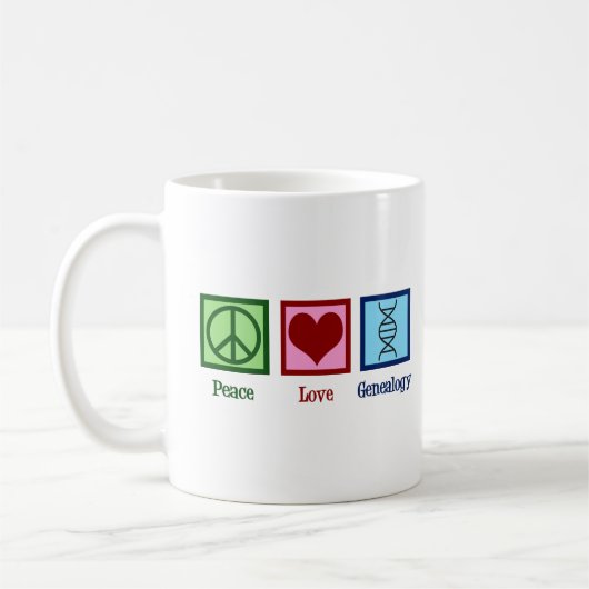 Peace Love Genealogie Koffiemok (Links)