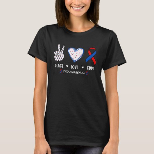 Peace Love genezing CHD hart disease awareness man T-shirt (Voorkant)