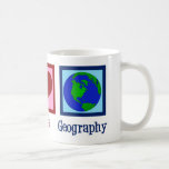 Peace Love Geography Teacher Wereldkaart Koffiemok<br><div class="desc">Een coole kerstcadeau voor aardrijkskundigen met een schattig vredesteken, hart en wereldbol van de aarde.</div>