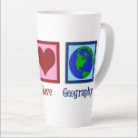 Peace Love Geography Teacher Wereldkaart Latte Mok<br><div class="desc">Een coole kerstcadeau voor aardrijkskundigen met een schattig vredesteken, hart en wereldbol van de aarde.</div>