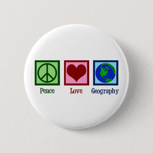 Peace Love Geography Teacher Wereldkaart Ronde Button 5,7 Cm (Voorkant)