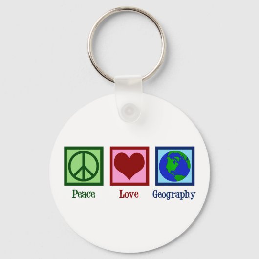 Peace Love Geography Teacher Wereldkaart Sleutelhanger (Voorkant)