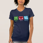 Peace Love Geology T-shirt<br><div class="desc">Peace Love Geology. A cool geological science gift for a geologist who studies Earth Science and rocks through geologic history of the planet. It features a cute peace sign,  heart,  and geologists rock hammer.</div>