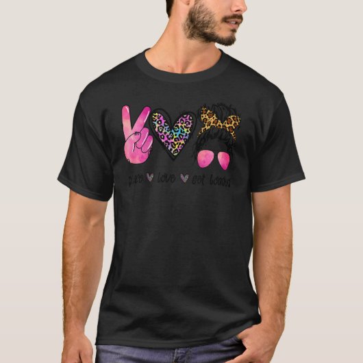 Peace Love Get Loaded Leopard Messy Bun Mo T-shirt (Voorkant)