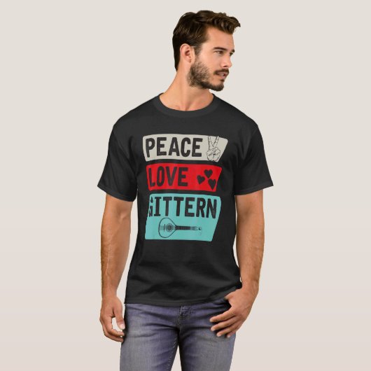 Peace Love Gittern Musical Instrument Gittern Play T-shirt (Voorkant volledig)