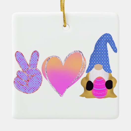Peace Love Gnome | Pasgeborene bij pasta Keramisch Ornament (Voorkant)