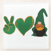 Peace Love Gnome | Sublimatie van St Patrick's Day Glazen Onderzetter (Voorkant)