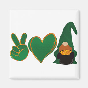 Peace Love Gnome   Sublimatie van St Patrick's Day Magneet