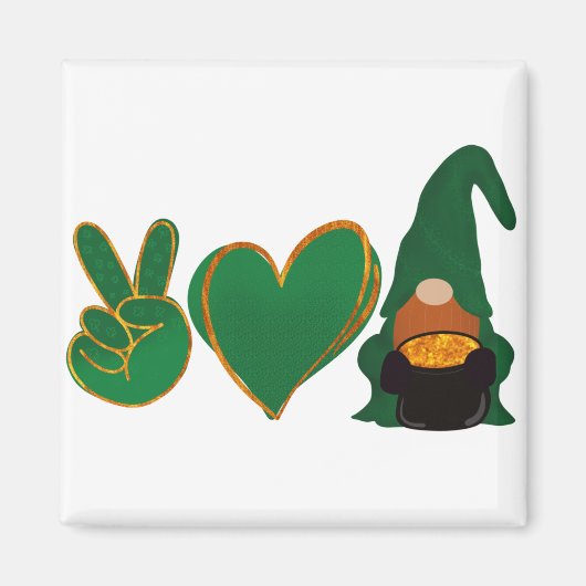 Peace Love Gnome | Sublimatie van St Patrick's Day Magneet (Voorkant)
