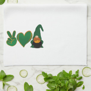 Peace Love Gnome   Sublimatie van St Patrick's Day Theedoek