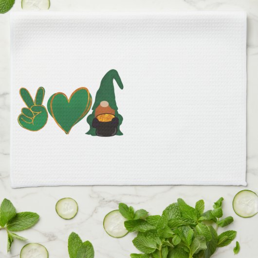 Peace Love Gnome | Sublimatie van St Patrick's Day Theedoek (Gevouwen)