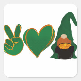 Peace Love Gnome | Sublimatie van St Patrick's Day Vierkante Sticker