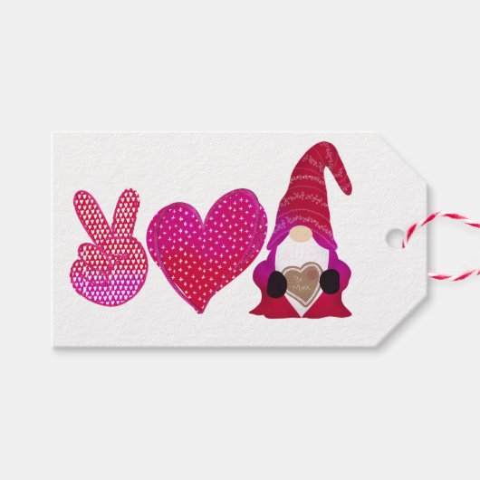Peace Love Gnome | Valentijnsdag Cadeaulabel (Voorkant (Horizontaal))
