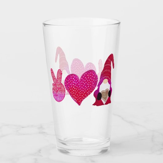 Peace Love Gnome | Valentijnsdag Glas (Voorkant)