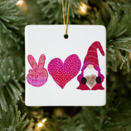 Peace Love Gnome | Valentijnsdag Keramisch Ornament