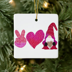 Peace Love Gnome Valentijnsdag Keramisch Ornament