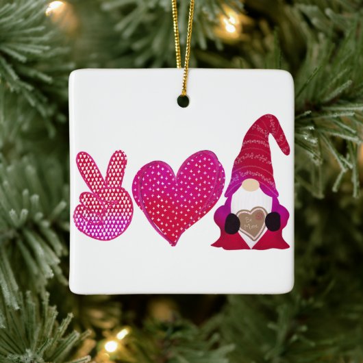 Peace Love Gnome | Valentijnsdag Keramisch Ornament (Boom)