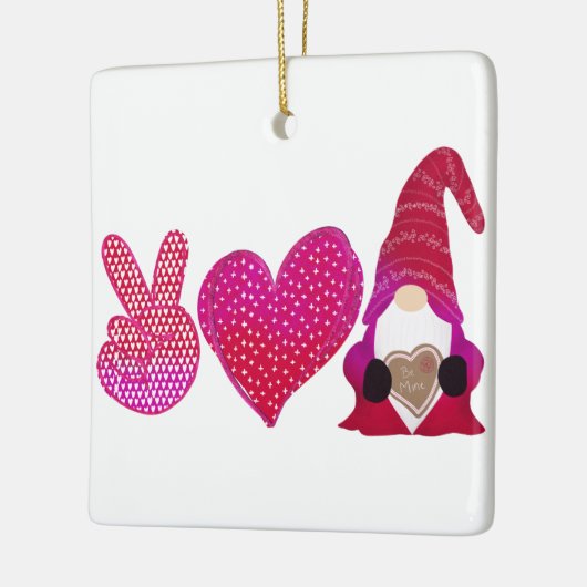 Peace Love Gnome | Valentijnsdag Keramisch Ornament (Links)