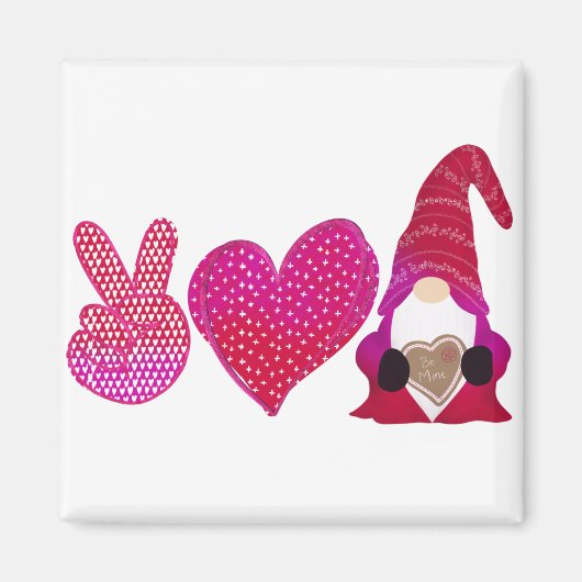 Peace Love Gnome | Valentijnsdag Magneet (Voorkant)
