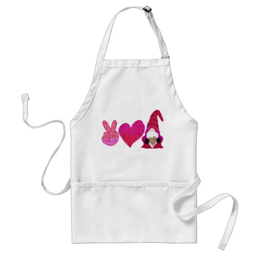 Peace Love Gnome | Valentijnsdag Standaard Schort (Voorkant)