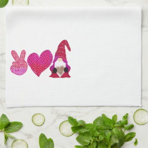 Peace Love Gnome Valentijnsdag Theedoek